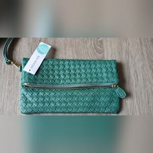 Urban Expressions Jade Green Jewel Tone Woven Basketweave Clutch Wristlet Garden